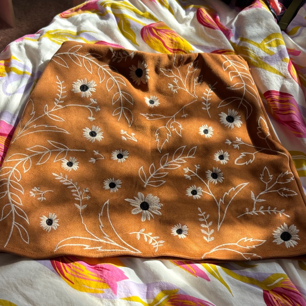Floral Embroidered Orange-Tan Skirt